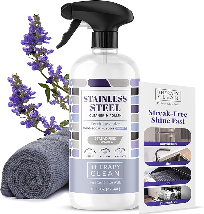 Therapy Stainless Steel Cleaner and Polish, Lavender Essential Oil Scent, Sink Cleaner, Fingerprint & Residue Remover