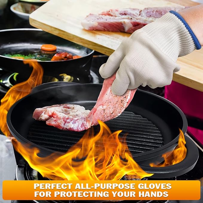 2 Pairs Oven Glove Set – 9.5" Aramid Fibre Cooking Gloves Heat Resistant, Non-Slip BBQ Hand Protector for Baking, Frying & Smoker – Reusable Grill Gloves Heat Proof for Men for Safe Cooking & Grilling