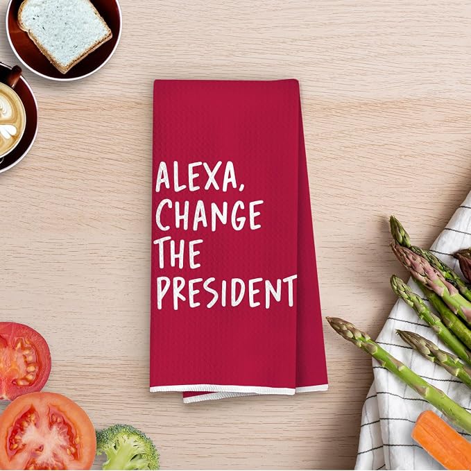 Funny Political Kitchen Towels - Change The President Waffle Weave Dish Towels, Funny Kitchen Bathroom Decor, House Warming Gifts, Changing Towel, 16×24 Inches- Red