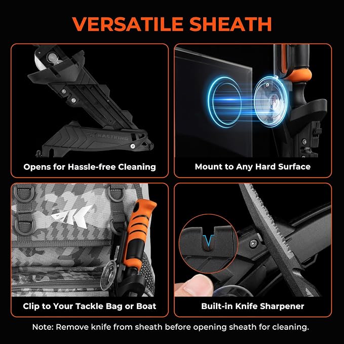 KastKing Ultimate Angler 5" Bait Knife, Fishing Knife for Men | Vanadium Stainless Steel Blade, Non-Slip Handle, Corrosion-Resistant, Dual Edge, Includes Sheath, Sharpener, Carabiner