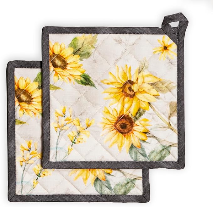 Maison d' Hermine Pot Holders 100% Cotton Potholders (8" x 8", Pack of 2) | Heat Resistant Hot Pads with Loop BBQ Cooking Baking Farmhouse Kitchen Handling Hot Pans Spring Summer - Candice
