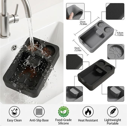Silicone Espresso Knock Box & Tamping Station | 3 in 1 Coffee Grounds Organizer Large Capacity Barista Accessory, Fit 51/53/58mm Tamper Distributor