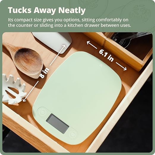 Greater Goods Food Scale – Digital Kitchen Scale, 1g Precision, Easy-Tare & Quick Conversion, Slim Compact Design, Durable & Portable | Ideal for Cooking, Baking & Meal Prep (Sage Green)