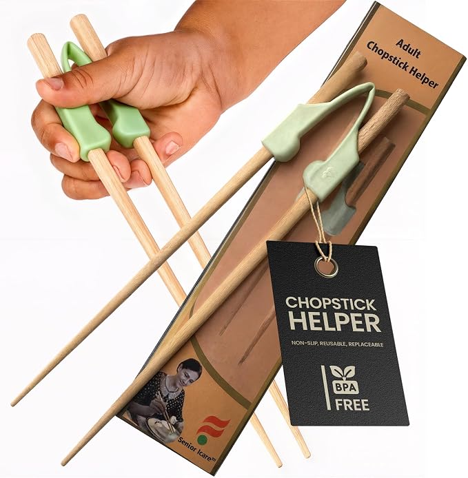 Chopstick Helper & Wood Training Chopsticks for Adults, Seniors & Beginners | Chopstick Trainer for Adults, Beginner Chopsticks, Practice Chopsticks, Easy Learning Chopsticks, Left or Right Handed Use