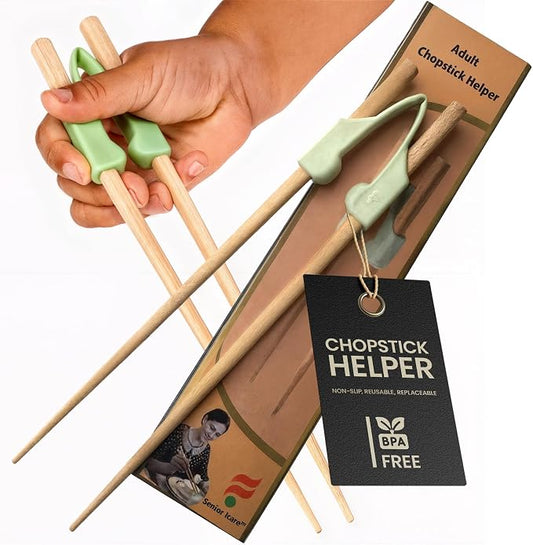 Chopstick Helper & Wood Training Chopsticks for Adults, Seniors & Beginners | Chopstick Trainer for Adults, Beginner Chopsticks, Practice Chopsticks, Easy Learning Chopsticks, Left or Right Handed Use