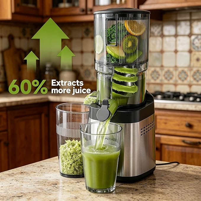 Cold Press Juicer Machine, 5.4" Wide Self-Feeding Chute | Masticating Juice Extractor for Whole Fruits & Vegetables，Large Auger & Triple Strainers, High Juice Yield, Easy to Clean