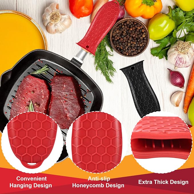 5pcs Cast Iron Handle Cover, Silicone Hot Handle Holder | Heat Resistant Cast Iron Skillet Covers Potholder for Frying Pans and Griddles Kitchen Supplies under 400℉