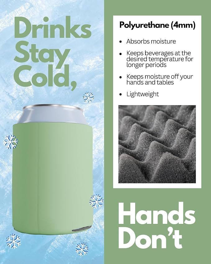 PartyPrints 25 Pack Mint Blank Can Cooler Sleeves, Customizable Bulk Insulated Foam for Beer, Collapsible Plain Drink Holder, Cold Soda Insulator, 12oz Regular, 16oz Tall Cans