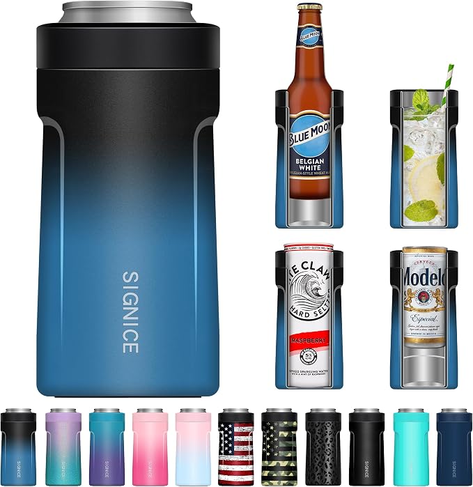 Universal Can Cooler - Signice 3 in 1 Insulated 12 oz Beer Can Insulator Stainless Steel Metal Holder for 12oz Slim Skinny Tall Standard Cans Bottle Hard Seltzer Soda Energy Drinks (Dark Navy)