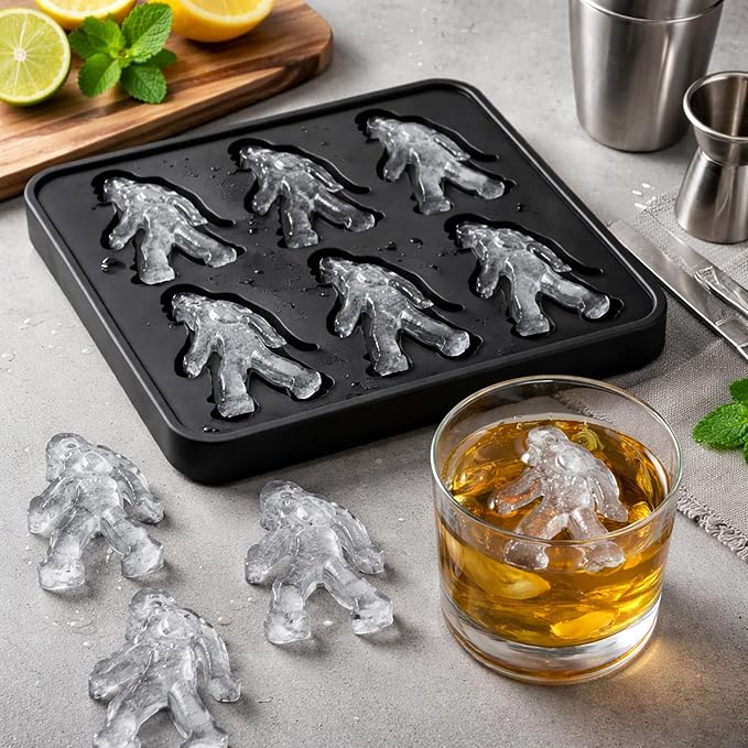 Bigfoot Shape Ice Cube Mold Funny Gift, Silicone Sasquatch Halloween for Cocktail Whiskey, 6 Cavity Tray Popsicle, Easy Release Dishwasher Safe Cute Freezer Chilled Accessories Parties DIY Craft