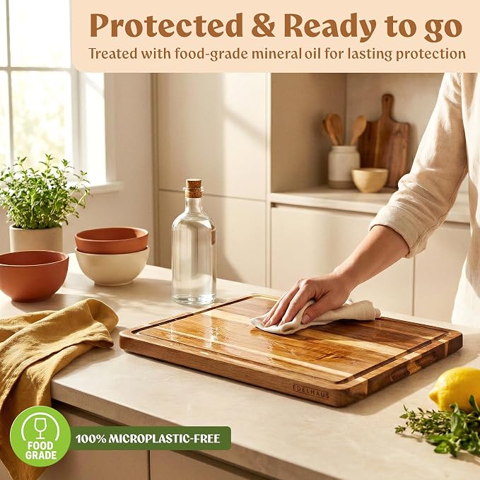 Extra Large Acacia Wood Cutting Board 17x13, Juice Groove | Non Toxic Wooden Chopping Boards, Knife Friendly, Large Kitchen Boards for Meat, Cheese, Charcuterie & Serving