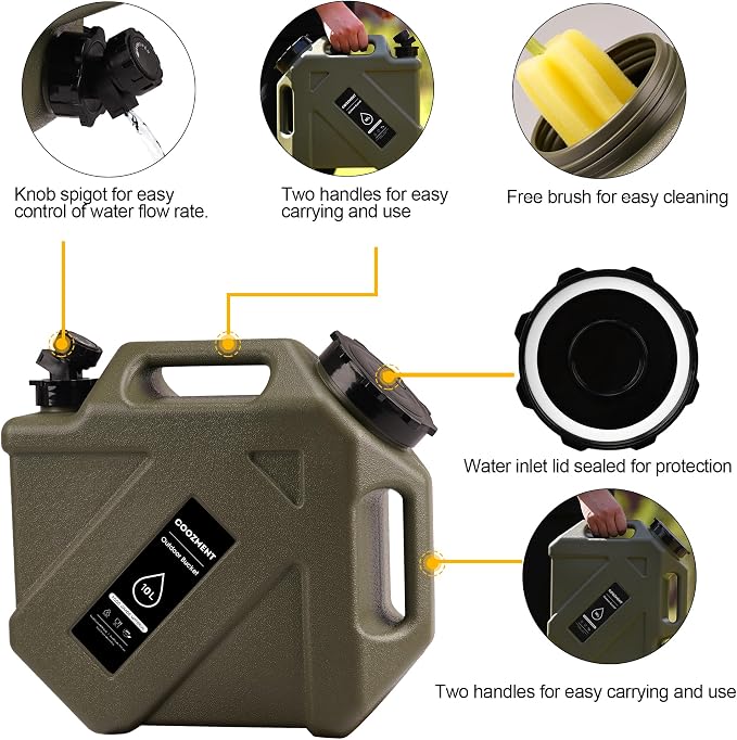 COOZMENT 3.2 Gallon/5 Gallon Water Containers with Spigot, BPA Free Water Jug, Military Green Water Tank, Multifunction Water Storage Containers for Camping Outdoor Hiking,Emergency Storage