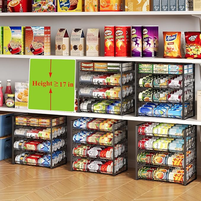 JKsmart 4-Tier Can Rack Organizer for Pantry, Adjustable Can Storage Holder for Various Ounces of Canned food Soda Drinks, Can Dispenser Holds Up to 48 Cans for Cupboard Cabinet