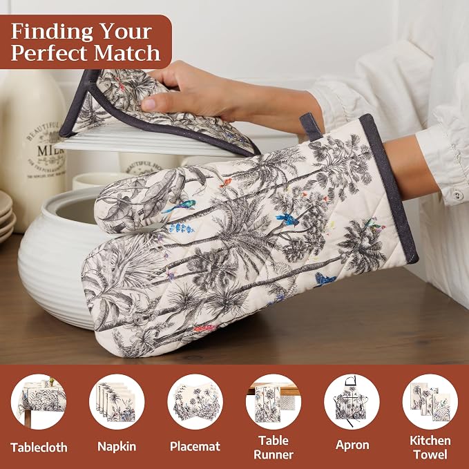 Maison d'Hermine Oven Gloves 100% Cotton Oven Mitt (7" x 13", Pack of 1) | With Loop Heat Resistant BBQ Cooking Gloves Baking Kitchen Handling Hot Pans Thanksgiving Christmas - Amazonia