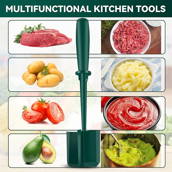 Meat Chopper,Hamburger Chopper,Beef Masher,Heat Resistant Meat Masher Tool for Hamburger Meat,Premium Heat Resistant Meat Chopper Utensil,Nylon Ground Beef Chopper Tool and Meat Fork（Green)…
