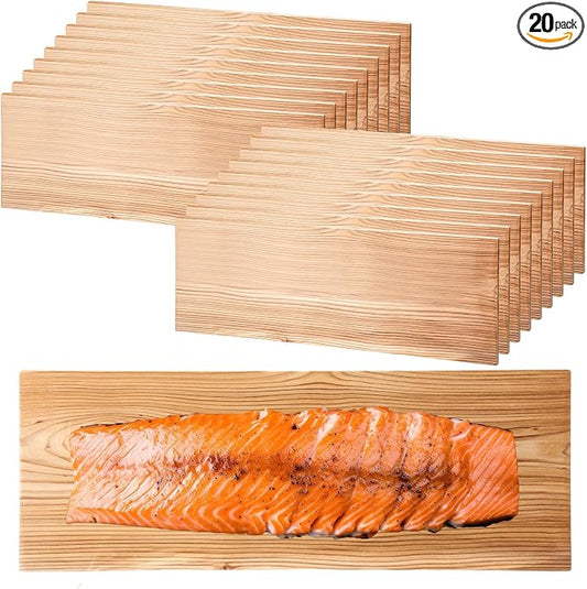 Landical 3/6/10/13/20 Pcs XL XXL Large Cedar Plank for Grilling Salmon Thicker Design Full Filet of Meat Fish Veggies Adding Extra Smoke and Flavor Soaking Fast Easy to Use(20 Pcs,15 x 5.5 Inches)