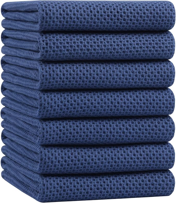Homaxy 100% Cotton Oversized Waffle Weave Kitchen Towels, 7-Pack, Navy Blue | 20 x 28 Inches, Ultra Soft Absorbent Dish Towels, Quick Drying Large Cleaning Towels