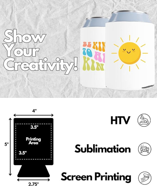 PartyPrints 25 Pack White Blank Can Cooler Sleeves, Customizable Bulk Sublimation Insulated Foam for Beer, Collapsible Plain Drink Holder, Cold Soda Insulator, 12oz Regular, 16oz Tall Cans