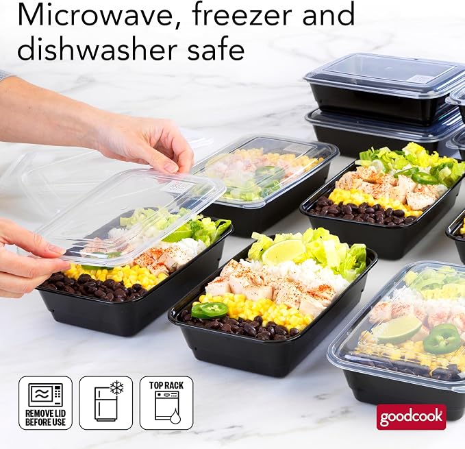 GoodCook Meal Prep Containers, Single Compartment 10-Pack | BPA-Free Reusable Food Storage, Microwave & Freezer Safe, Stackable Meal Prep Containers for Lunches and Snacks
