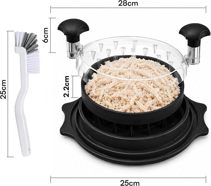 Large Chicken Shredder Tool Twist BPA Free Food Grade Material | Manual Meat Shredder Twist for Shredding, Chicken Breast Shredder Tool with Cleaning Brush, Ergonomic Handles, Non Slip Base