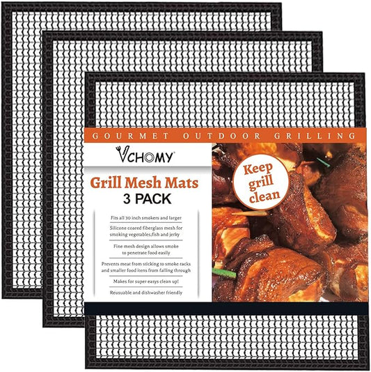 Grill Mesh Mat Set of 3 - Heavy Duty BBQ Non-stick Cooking Sheet Liners Reusable Teflon Barbecue Grilling Net for Outdoor Smoker, Pellet, Gas, Charcoal Grills - 11.8x13.8