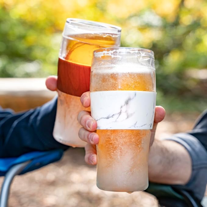 Host Freeze, Frozen Mugs, Freezable Pint Set, Beer Keep Your Drinks Cold, Double Walled Insulated Glasses, Tumbler for Iced Coffee, 16oz, Set of 2, Wood