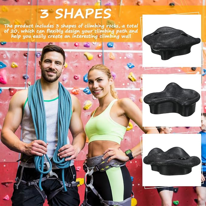 Soulchen 20 Pcs Rock Climbing Holds for Climber 3 Shapes Extra Large Rock Climbing Stones Wall Grips with Wrench, Screw for Indoor and Outdoor Playground Backyard Park Play Set Back to School Gift