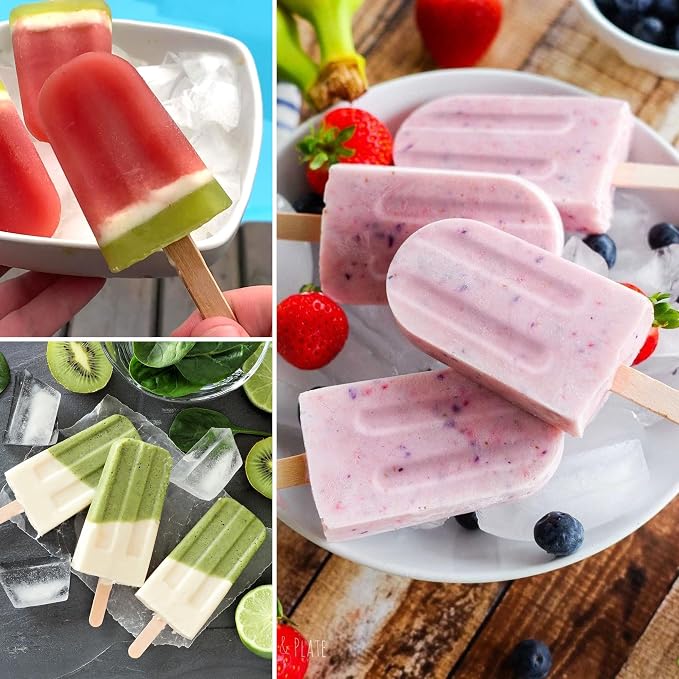 10 Cavity Popsicles Molds with 50 Pcs Popsicle Sticks, Bpa-free ice Pop Mold, Homemade Popsicle Molds, Reusable Easy Release Popsicle Maker for Kids Teens Adult DIY Yogurt Juice Smoothies Ice Cream