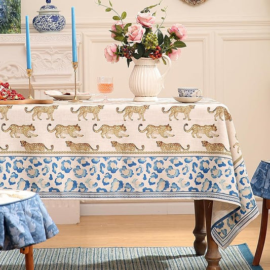 patdrea Designer Linen Rectangular Table Cloth,Vintage Leopard Animal Soft Extra Long Tablecloth,Fall Dacorative Cover for Kitchen Dining,Christmas,Parties,Holiday,Thanksgiving,63"x110"-from
