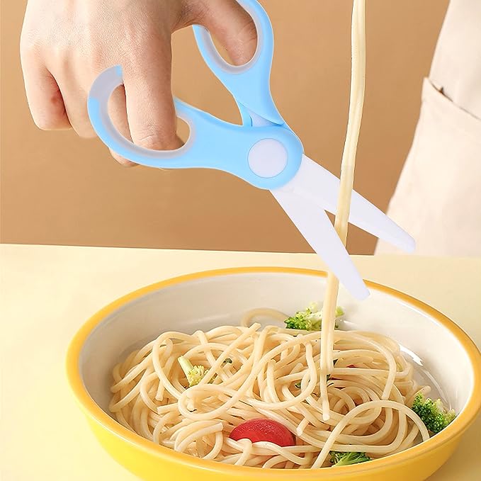 Ceramic Baby Food Scissors - Portable Shears - Healthy Food Cutter with Dust Cover and Storage Case - Cuts Meat, Chicken, Vegetables, Fruits (2-Pack)
