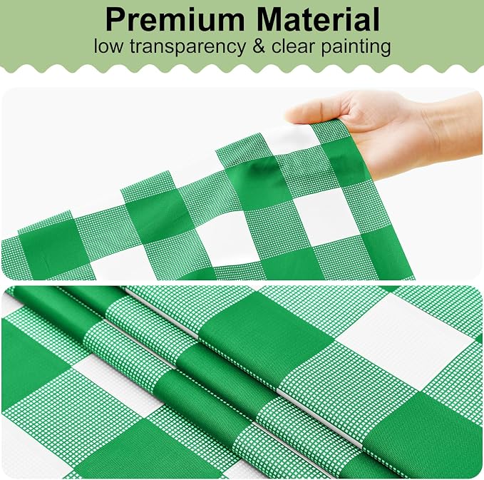 6 Packs Buffalo Disposable Table Cloth, 54 x 108 Inch Waterproof Plastic Tablecloth, Rectangle Green and White Checkered Table Covers for Picnic, Birthday, Party, Back to School