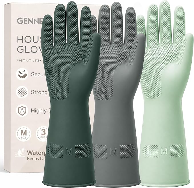 3 Pairs Dishwashing Gloves, Reusable Dish Gloves for Household Cleaning, Waterproof Rubber Dish Washing Glove