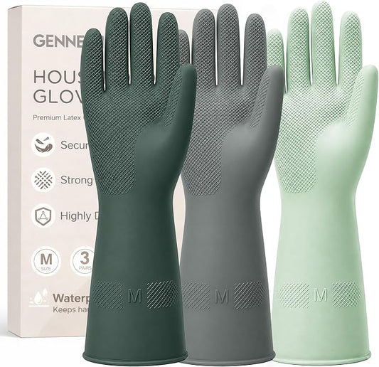3 Pairs Dishwashing Gloves, Reusable Dish Gloves for Household Cleaning, Waterproof Rubber Dish Washing Glove