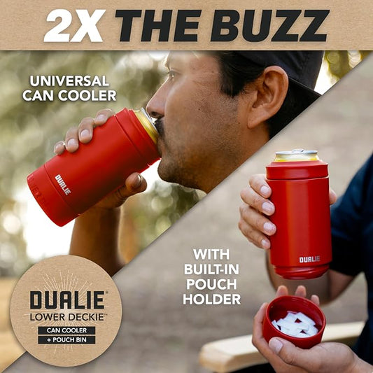 DUALIE Lower Deckie - Insulated 12 oz Can Cooler with Pouch Container - Universal Drink Holder with Built-in Pouch Bin - Choose Your Color