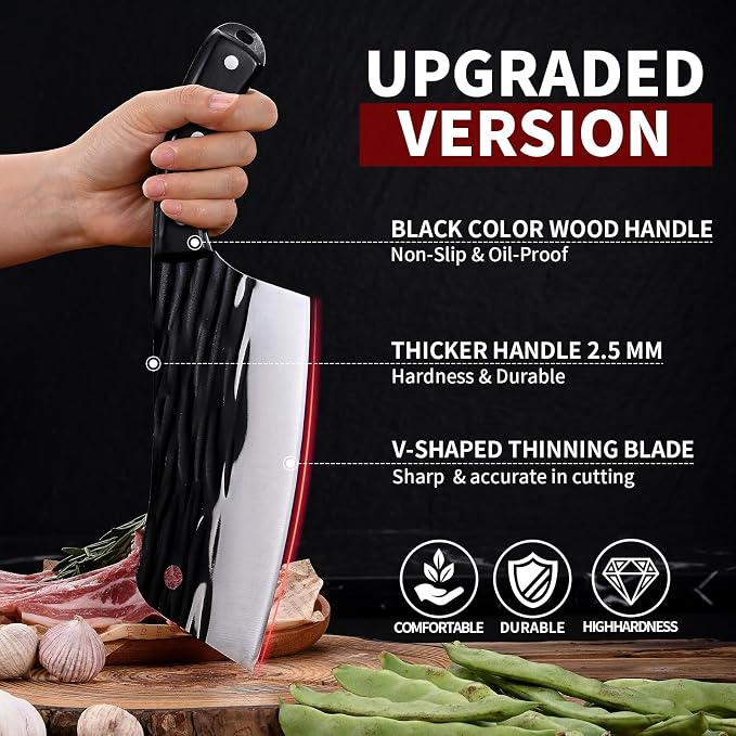 SHI BA ZI ZUO Meat Knife Cleaver Knife Forged Butcher Knife Kitchen Knife for Meat Cutting with Anti-Slip Wooden Handle