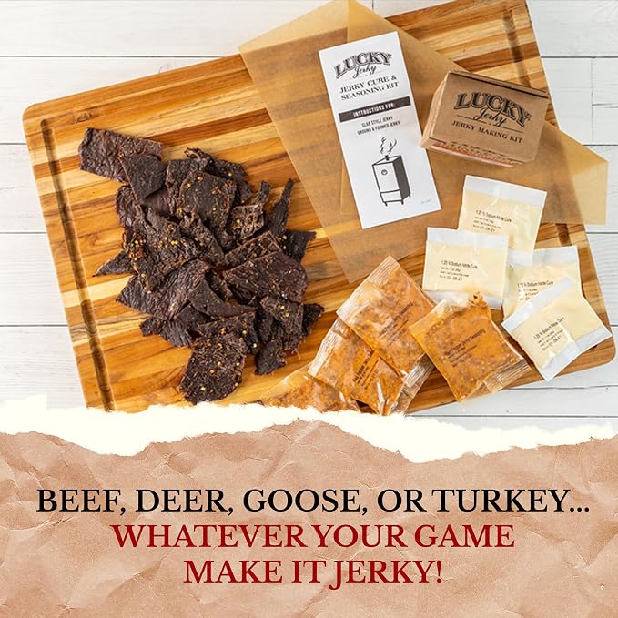 Lucky Jerky Ultimate Savory DIY Beef Jerky Seasoning and Cure Kit, 12 Oz | Make Your Own with Original, BBQ, Teriyaki, and Sweet & Spicy, Seasons 5 lbs per Flavor, 20 lbs Total