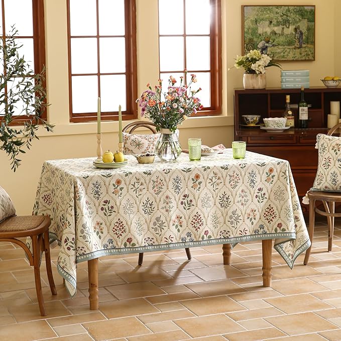 ISAENNE Designer Linen Square Tablecloth,Western Colorful Floral Indoor Table Cloth,Fall Wrinkle Resistant Decor Tablecloths for Dining Thanksgiving Kitchen Christmas,67"*67"-Serenity B