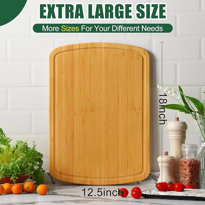 Homaxy Extra Large Bamboo Cutting Boards for Kitchen, 18x12.5" | XL Cutting Board with Juice Groove, Butcher Block Wooden Chopping Board for Kitchen, Meat, Fruit & Vegetables, Pre Oiled