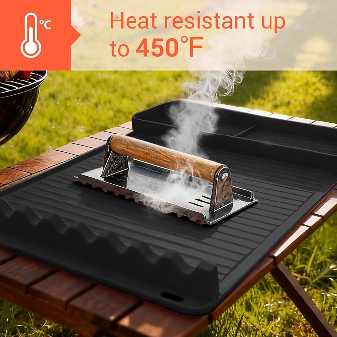 Heat Resistant Silicone Grill Mat for Blackstone - 2Pack 16x11.5'' Non-Slip BBQ Tool Mat, Outdoor Cooking Camping & Tailgating, for Men Grilling (Black)