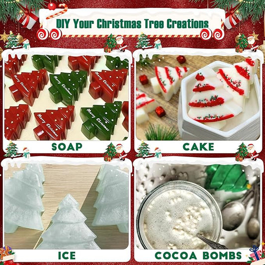 Christmas Tree Silicone Molds 2PCS for Soap Chocolate Candy Cake Cocoa Bomb Bath Bomb Ice Candle Food, 3D Xmas Themed Treat Baking & Freezing Tray BPA Free Food Grade Holiday Moulds