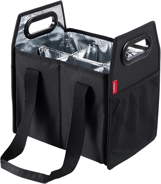 6 Bottle Wine Carrier Collapsible Reusable Portable Wine Bottle Carrier Case for Tote Bag Moving, Vacation Bottle Caddy Grocery Shopping Wine Tasting Accessory, Black