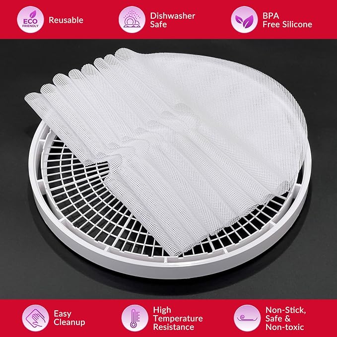 GUCUJI Round Silicone Dehydrator Sheets for NESCO FD-1010 FD-1018A FD-1040 FD-1040P, Non-Stick BPA Free, Pack of 8 (Premium Reusable Food Dehydrator Mesh Mats)