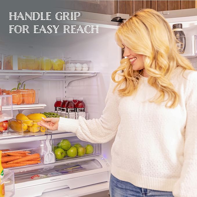 Oizeir Refrigerator Organizer Bins - Clear Plastic, Stackable, Narrow and Wide Bin Sizes, Egg Tray with Lid. Great Storage for Fridge, Cabinets, Countertops and Pantry. (Set of 12)