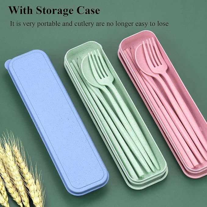 DISSKNIC Travel Utensils with Case, 6 Sets Reusable Utensils Set with Case, Camping utensil Set for Daily Use or Outdoor