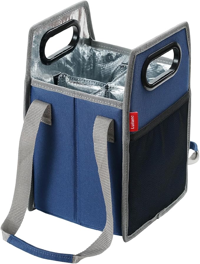 Collapsible 4 Bottle Storage Box Reusable Portable Wine Carrier Case for Tote Bag Moving, Vacation Bottle Caddy Grocery Shopping Accessory