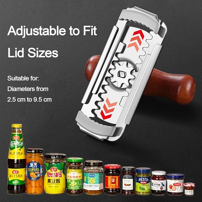 Adjustable Jar Opener for Weak Hands, Stainless Steel Lid Opener | Adjustable stainless steel jar opener for weak hands, anti-slip grip for easy lid removal, senior friendly tool