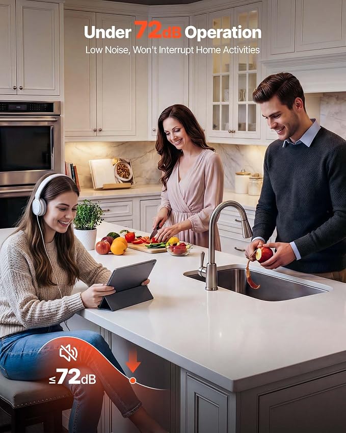 VEVOR Food Waste Garbage Disposal, 1HP 3500RPM DC Motor, Continuous Feed Kitchen Sink Garbage Disposer, EZ Connect Food Waste Grinding System with Sound Reduction & Power Cord for Kitchens
