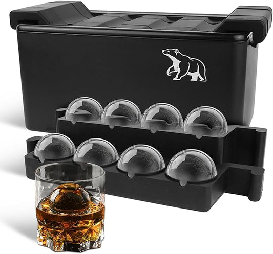 Elyzn 8 Sphere Clear 2” Ice Ball Maker Mold for Whiskey & Cocktails – Creates 2 Inch Round Crystal Clear Ice Spheres for Home Bars, Bourbon, and Mixology – Durable Silicone & Hard Shell Design