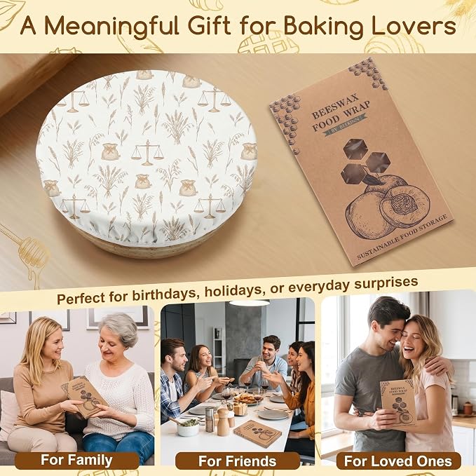 2Pcs Beige Reusable Beeswax Bowl Covers Bread Sourdough Bowl Covers for Proofing Rustic Wheat Reusable Elastic Bread Sourdough Cover Wrap Dough Proofing Food Storage Kitchen Baking Supplies