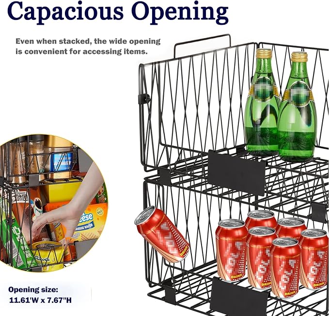4 PACK XXL Stackable Wire Baskets for Pantry Organization and Storage | Heavy Duty Metal Wire Baskets with Labels,Open Front Pantry Bins for Kitchen,Snacks,Chips,Cans,Potatoes & Produce